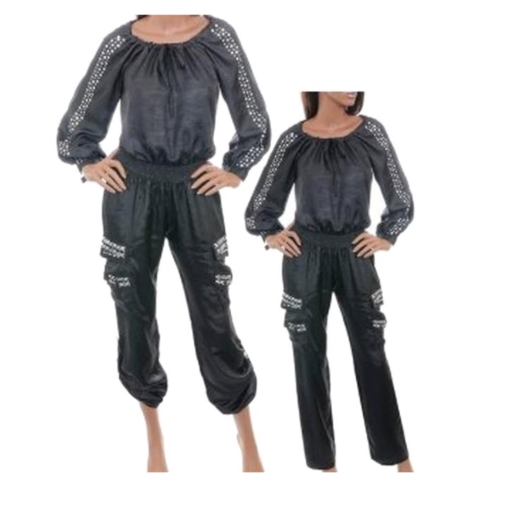 NWT Women's Off Shoulder Studded Smocked Waist Cotton Jumpsuit